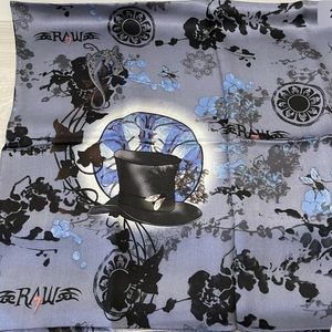 Raw 7 100% Silk Scarf Whimsical Top Hat and Floral Design